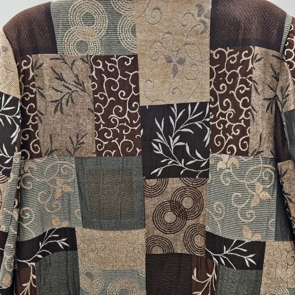 Preswick & Moore Womens XL Tapestry Patchwork‎ Zip Jacket Brown Tan Boho Floral